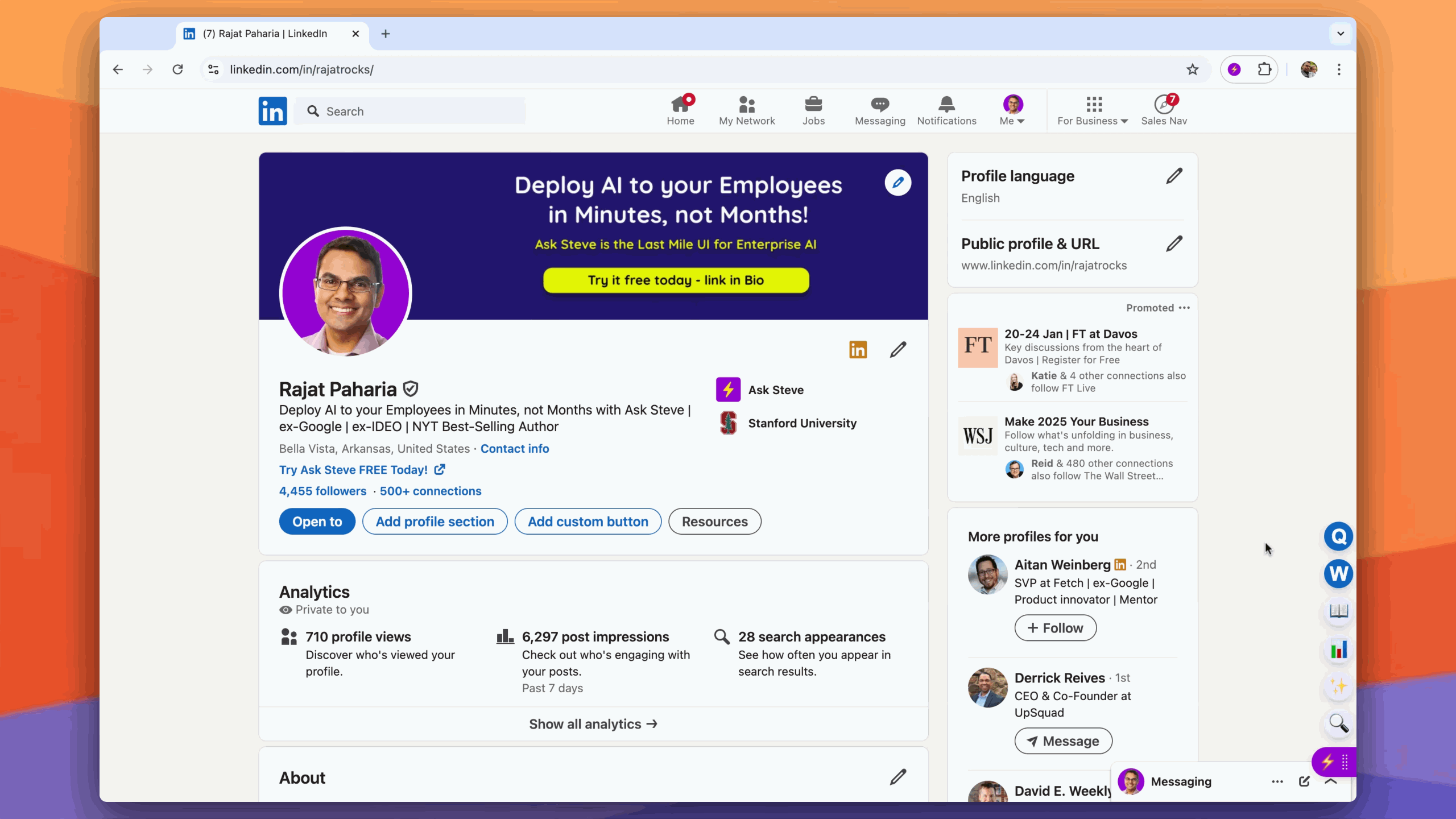 1-Click AI Tool being used on LinkedIn