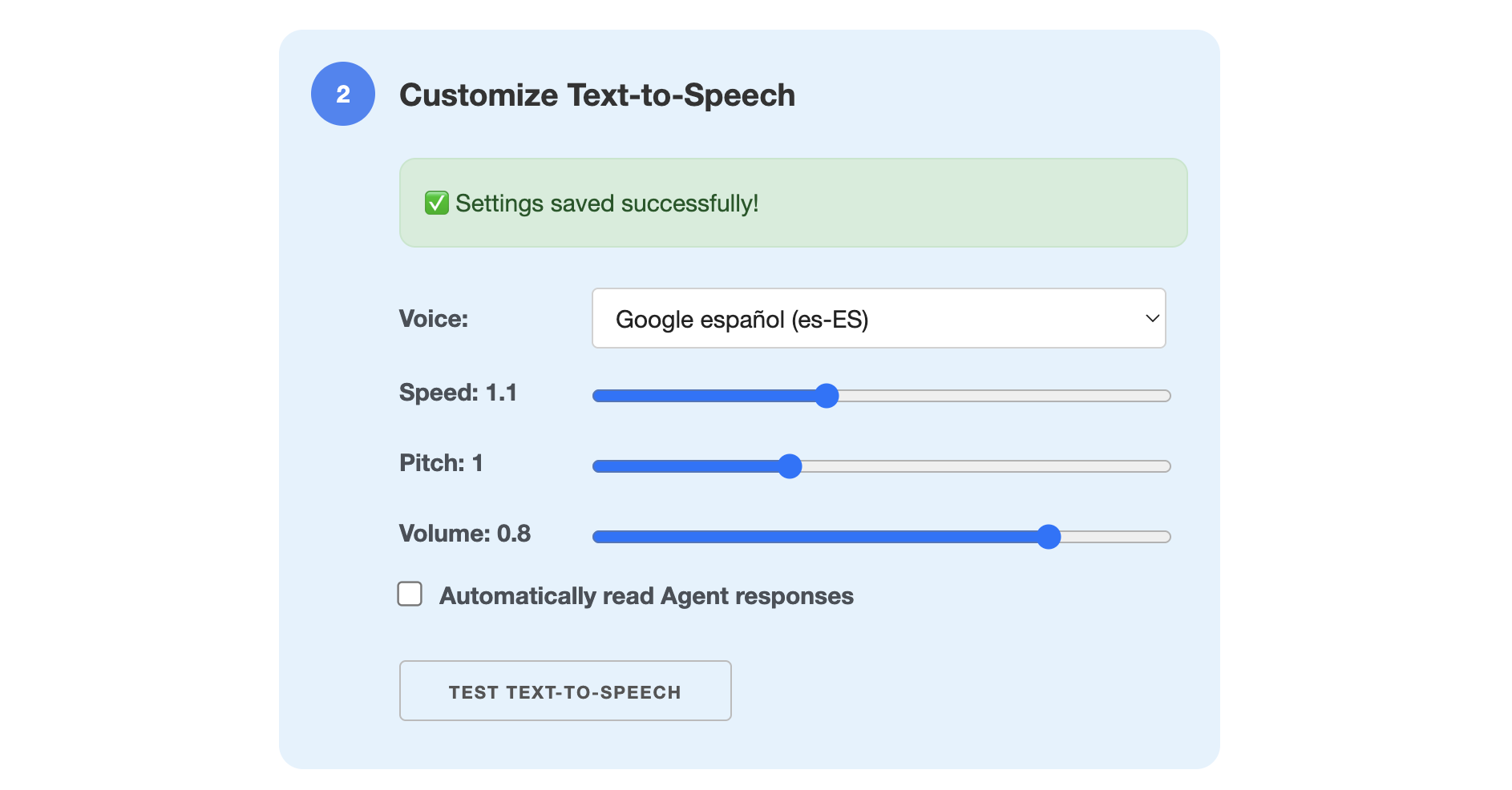 Voice settings for AI Agents